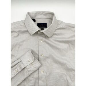 David Donahue Shirt Men's 17 34/35 TRIM Micro Box Plaid Button Up Long Sleeve